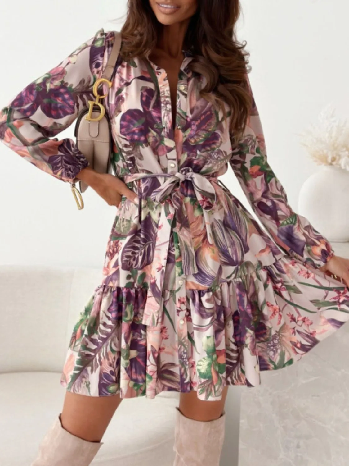 🌺 Ruffle Hem Floral Long Sleeve Dress 🌺