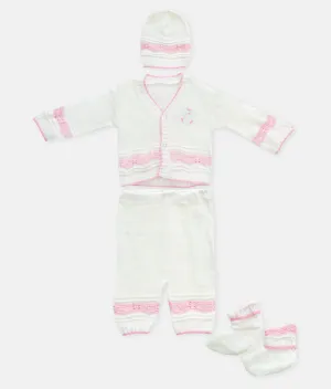 Baby Woolen 04pcs Set - White - Pink