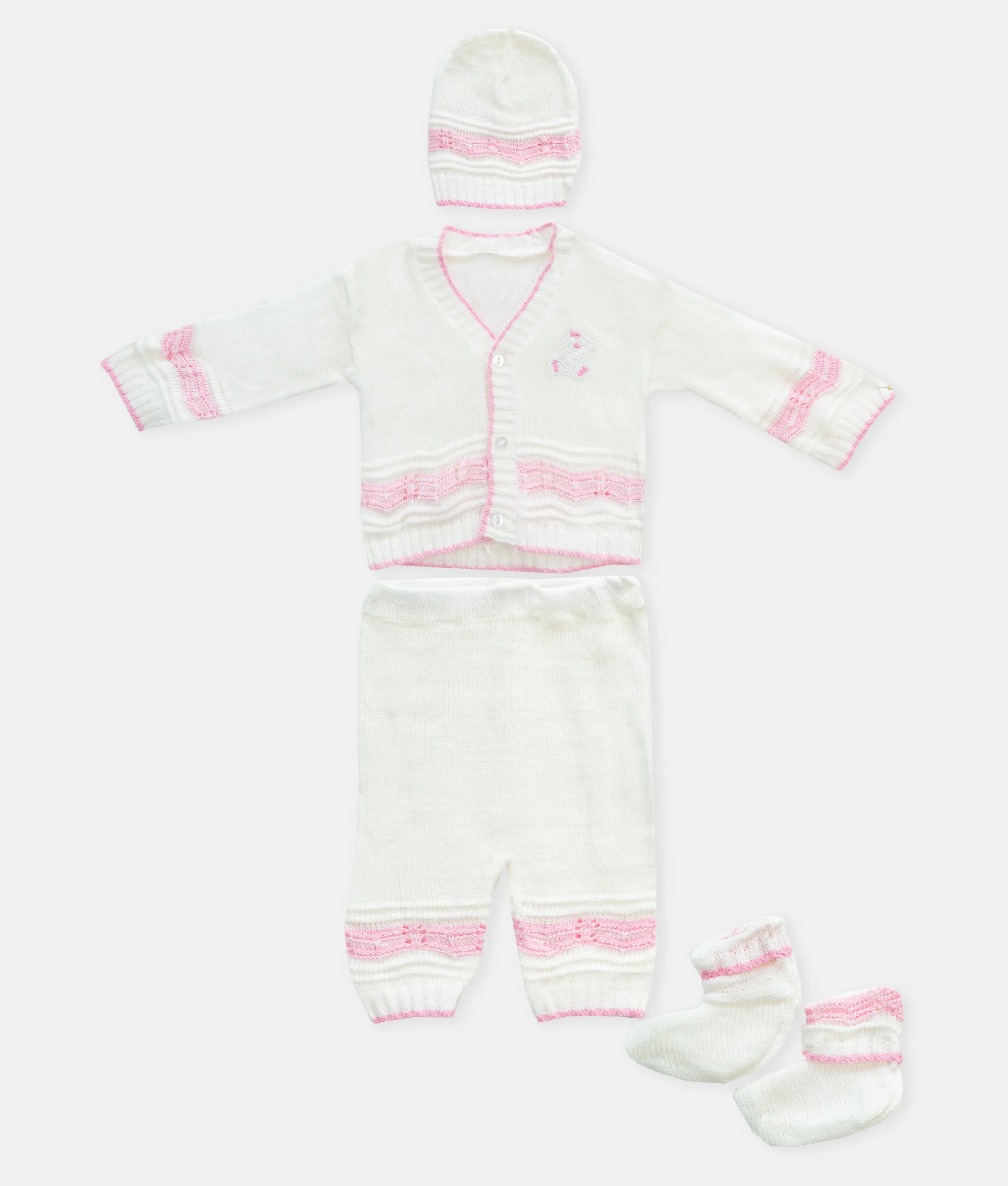 Baby Woolen 04pcs Set - White - Pink