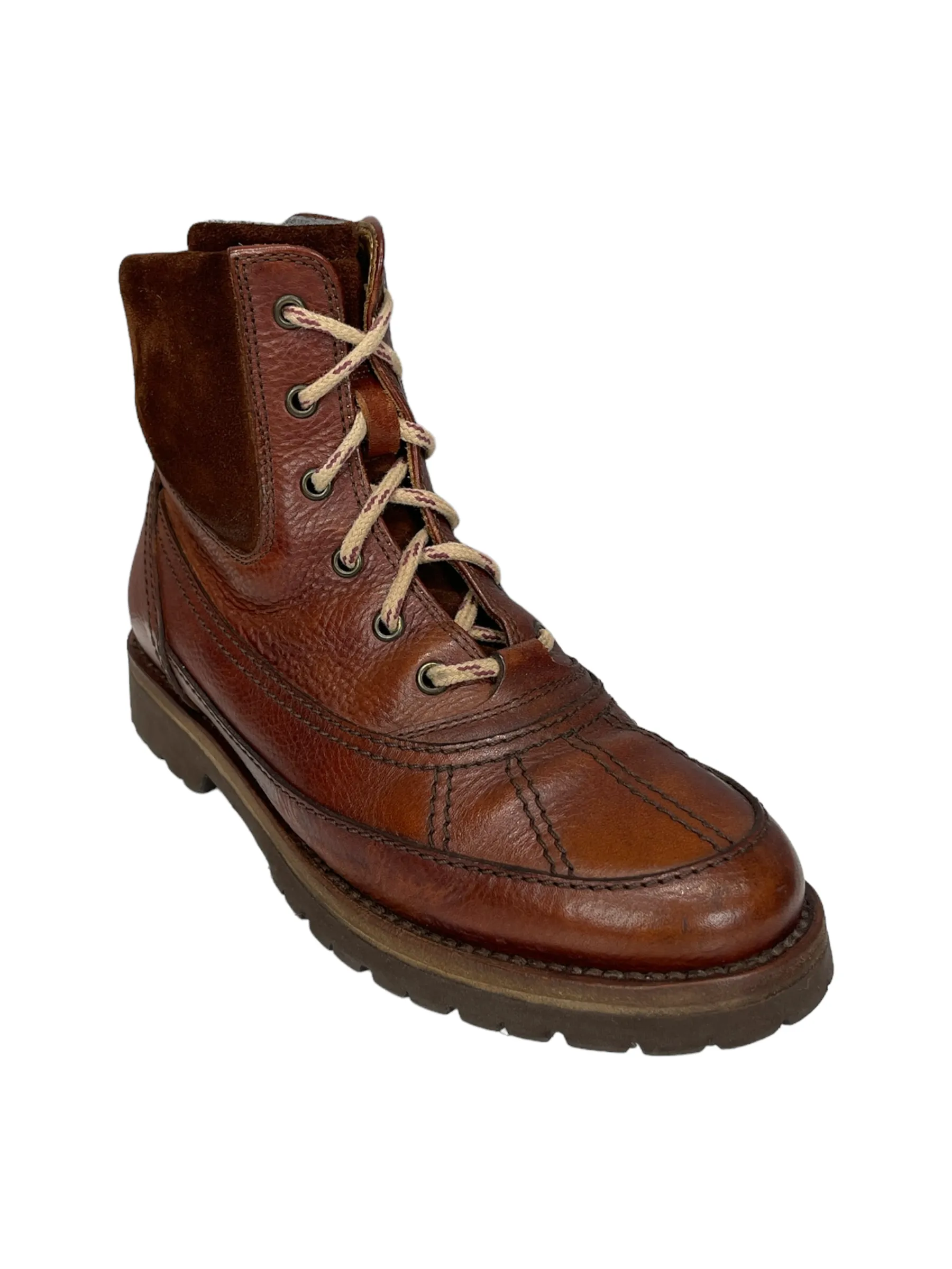 Brunello Cucinelli Dark Brown Leather & Suede Hiking Boots