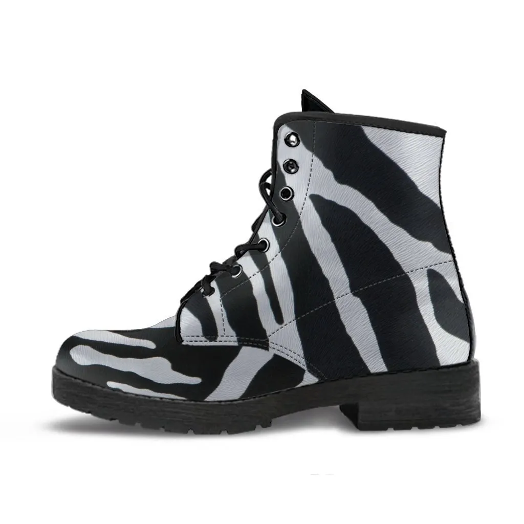 Combat Boots - Zebra Print | Boho Shoes, Handmade Lace Up Boots, Vegan Leather Lace Up Boots Women, Custom Shoes, Animal Print, Custom Boots