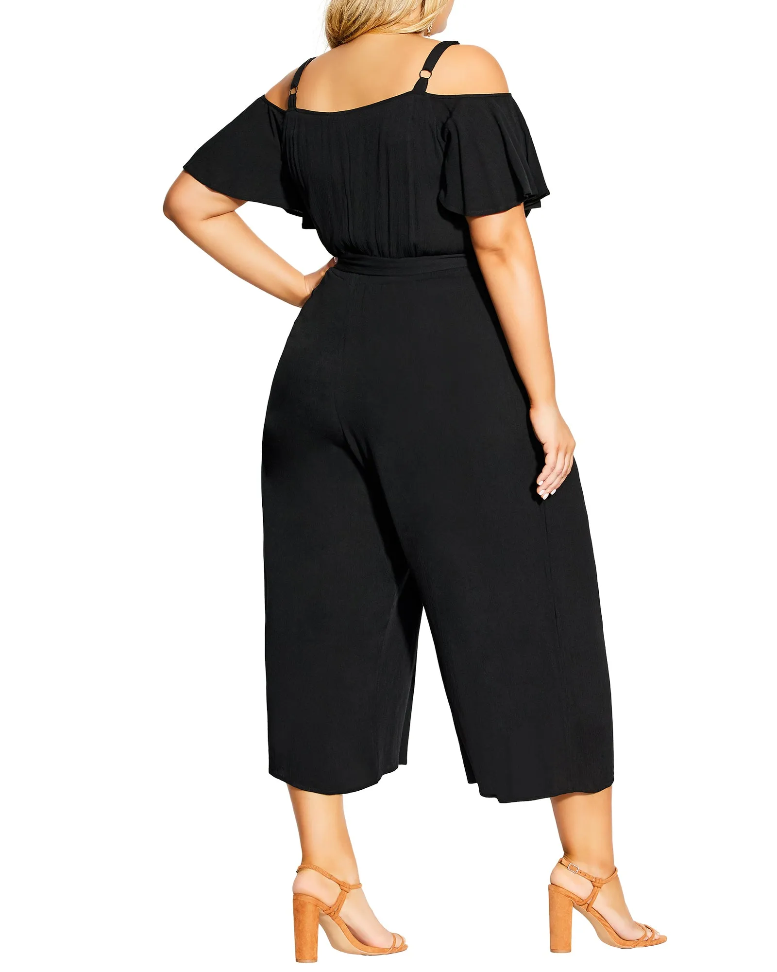 Delilah Cold Shoulder Cropped Jumpsuit | Black