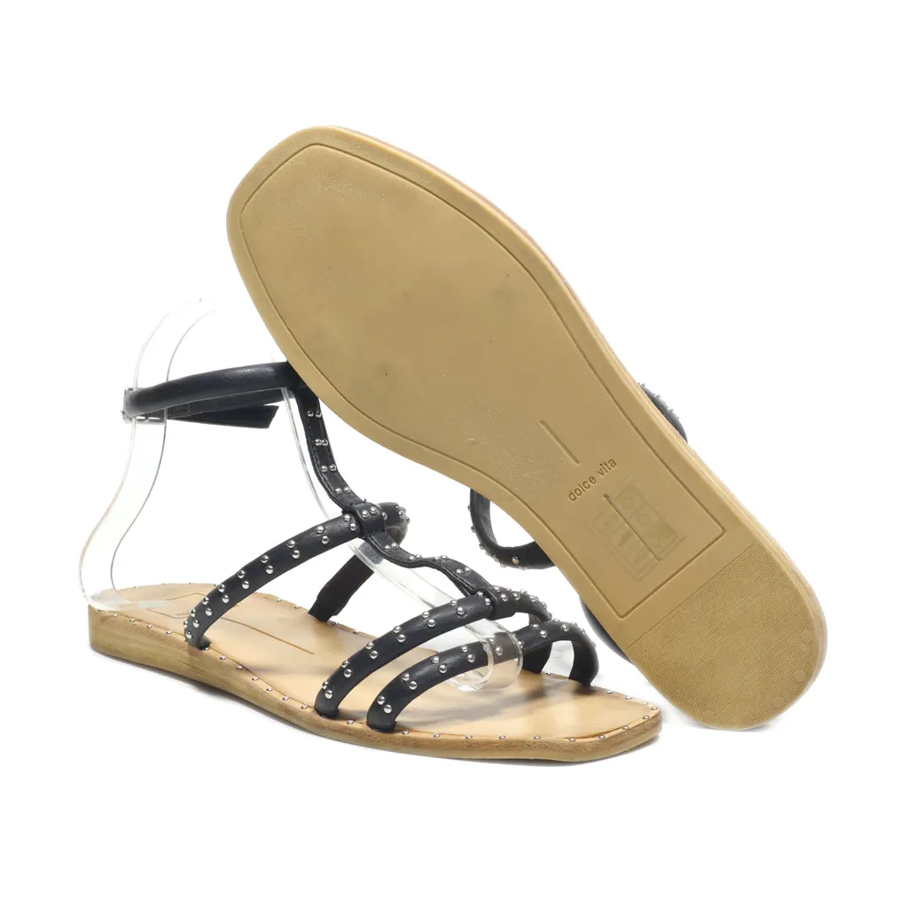 Dolce Vita Flat Sandals Leather Black Colour For Women