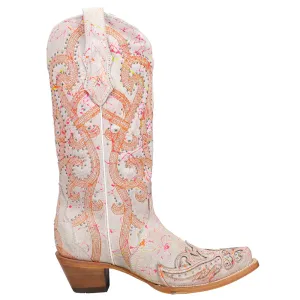 Fluorescent Embroidered Tooled Inlay Studded Snip Toe Cowboy Boots