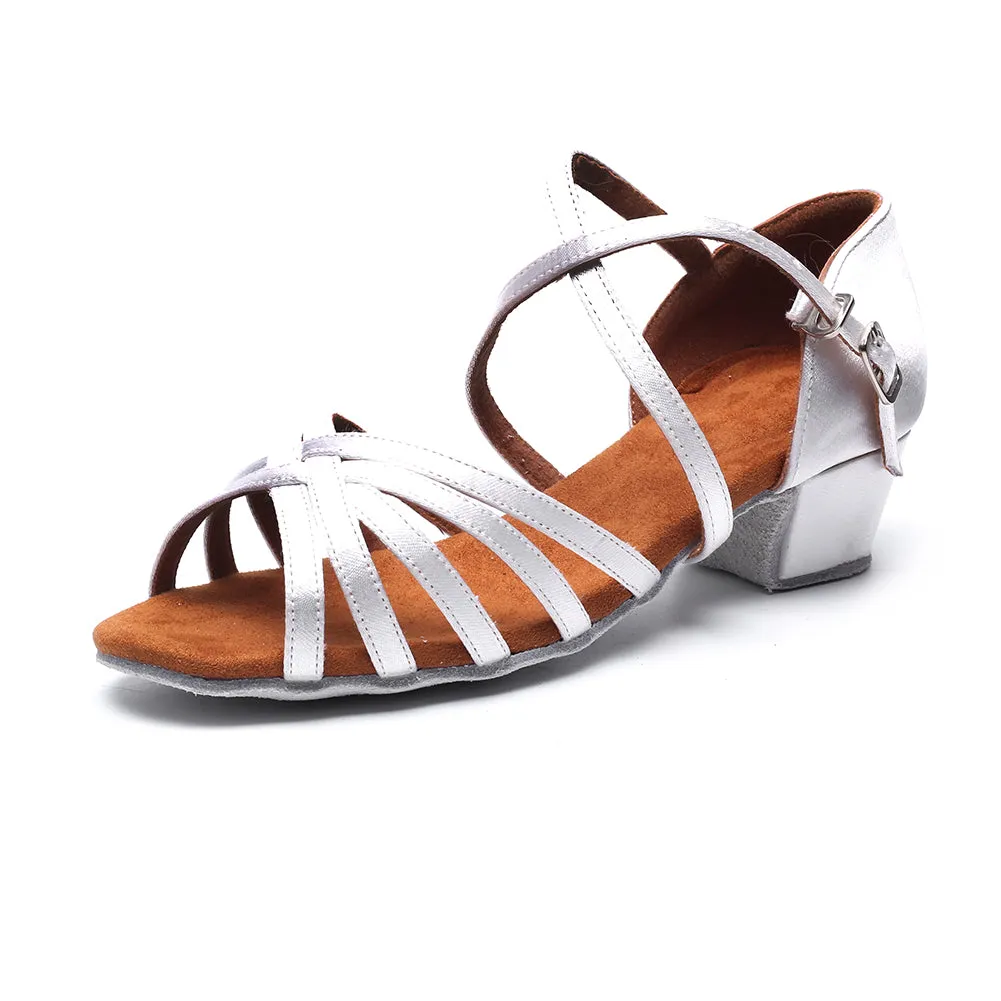 Girls Latin Dance Shoe Satin 1.1inch Heel Practice Party Ballroom Wear