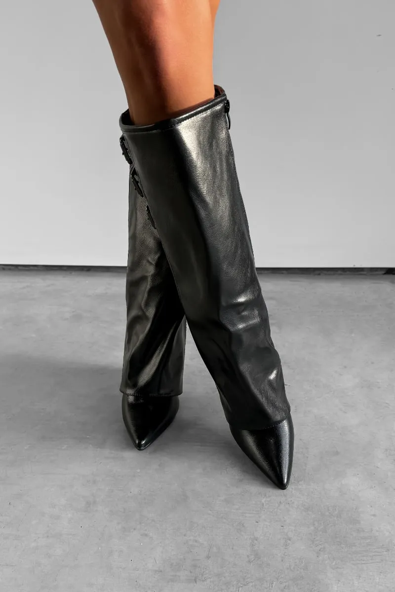 LENA Knee High Buckle Boots - Black