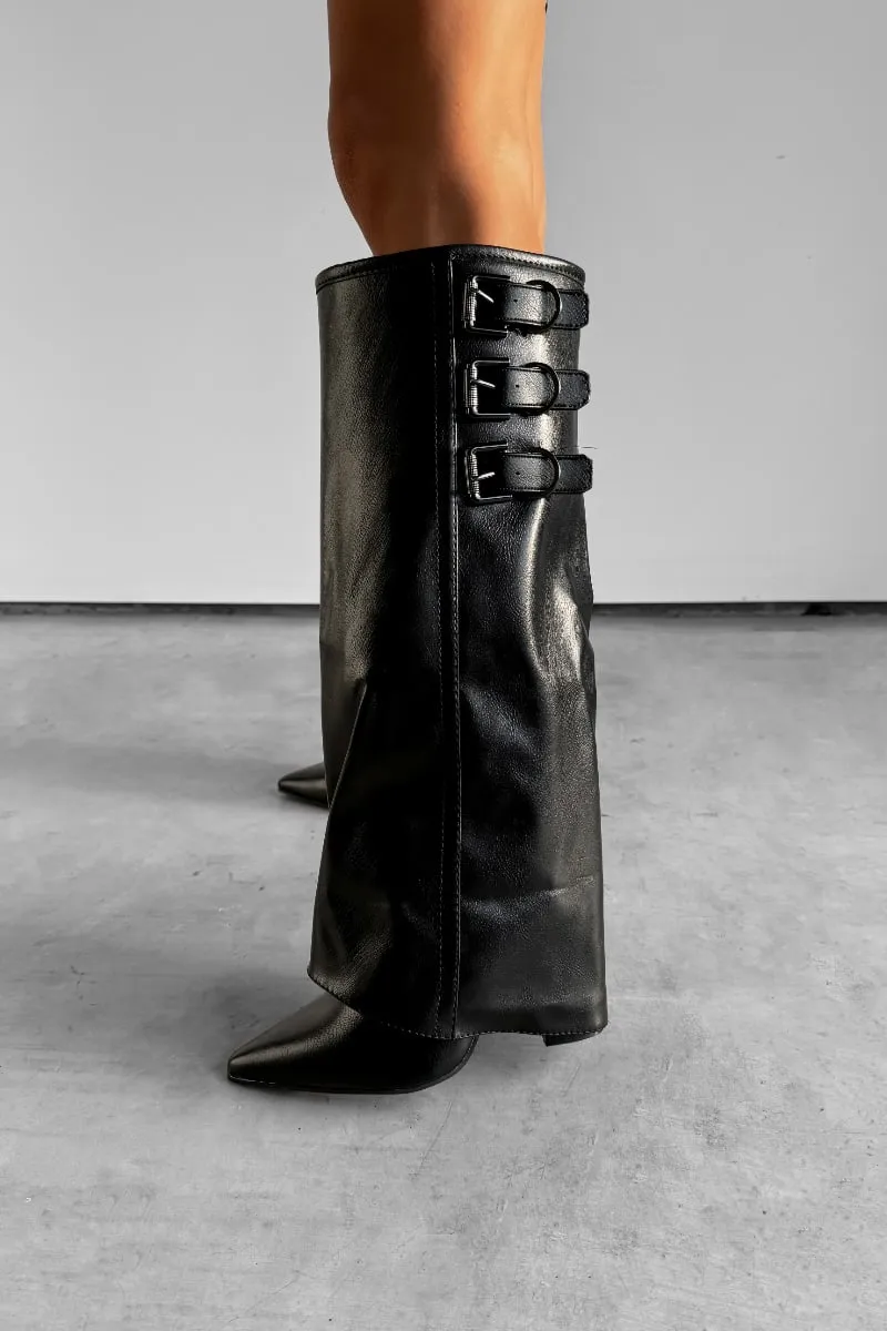 LENA Knee High Buckle Boots - Black