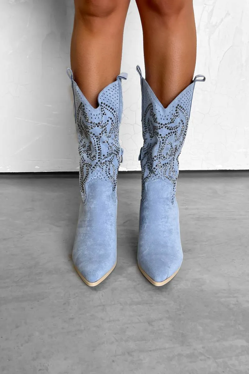 MAVERICK Cowboy Western Boots - Light Blue