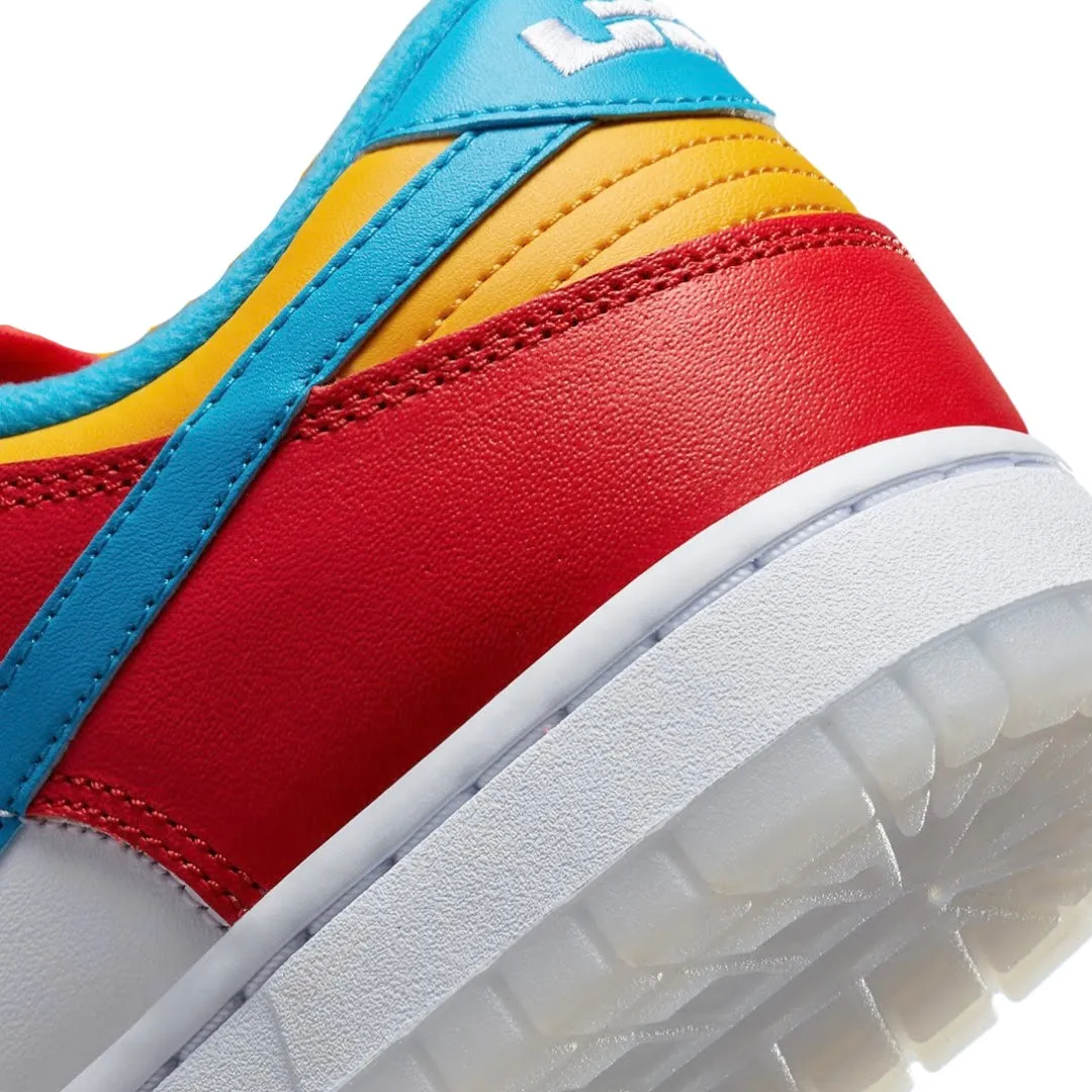 Nike Dunk Low x Lebron James "Fruity Pebbles" Habanero Red Laser Blue White