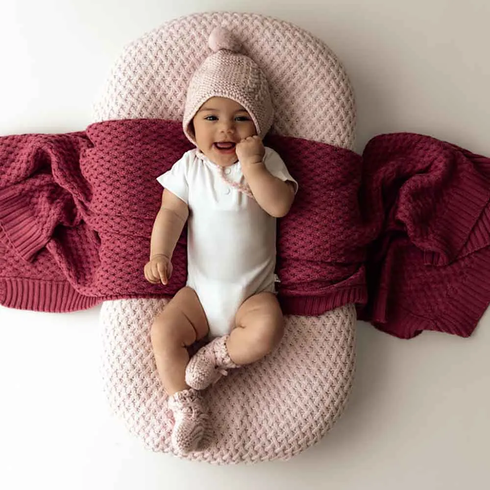 Pink Merino Wool Bonnet & Booties
