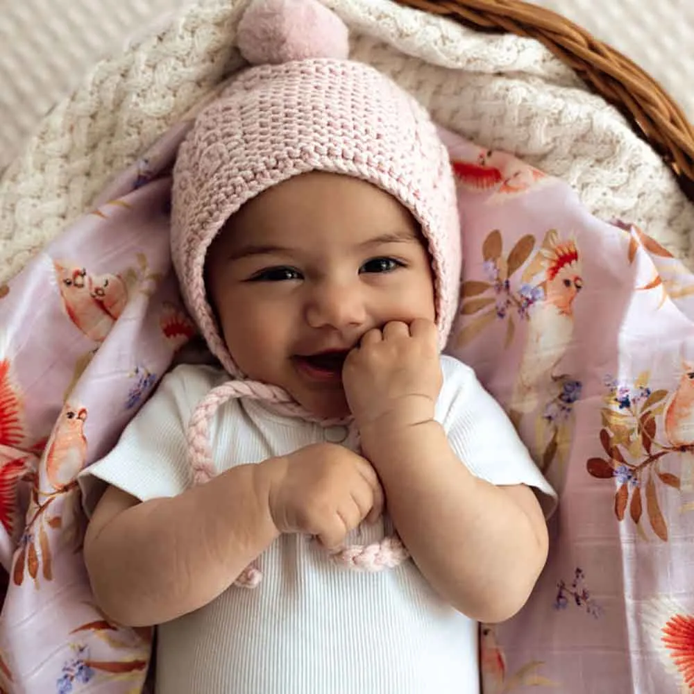 Pink Merino Wool Bonnet & Booties