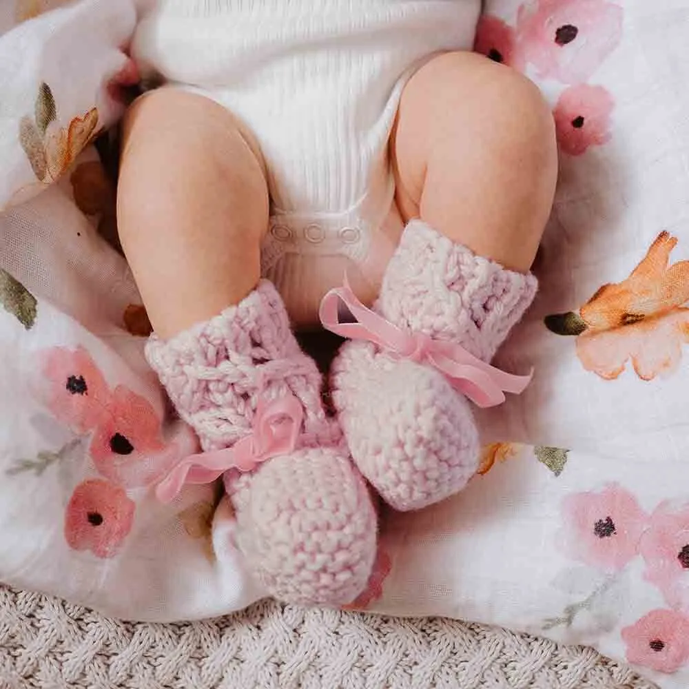 Pink Merino Wool Bonnet & Booties