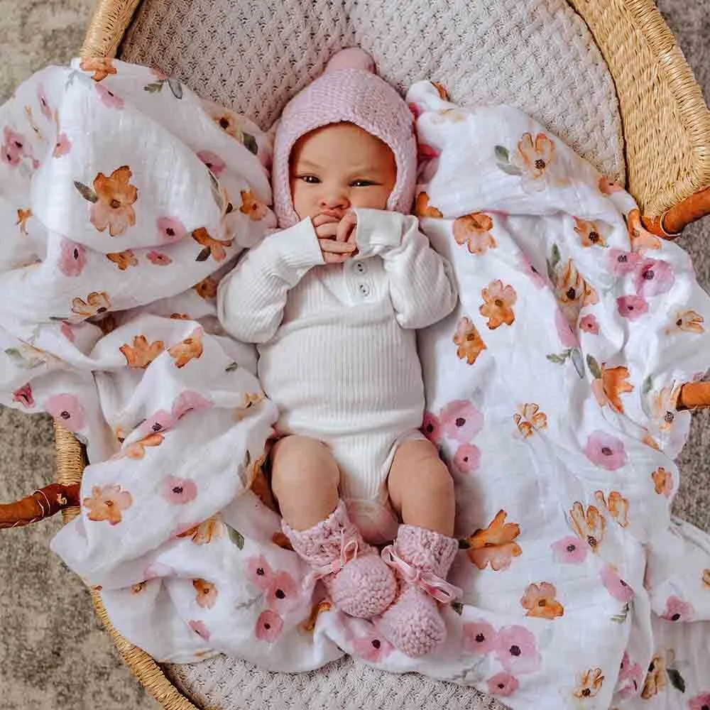 Pink Merino Wool Bonnet & Booties