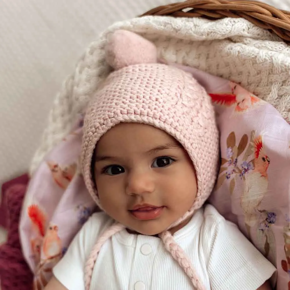 Pink Merino Wool Bonnet & Booties