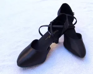 Stephanie Dance Shoes 15006 - 15  Black Satin X-Strap American Smooth Shoe