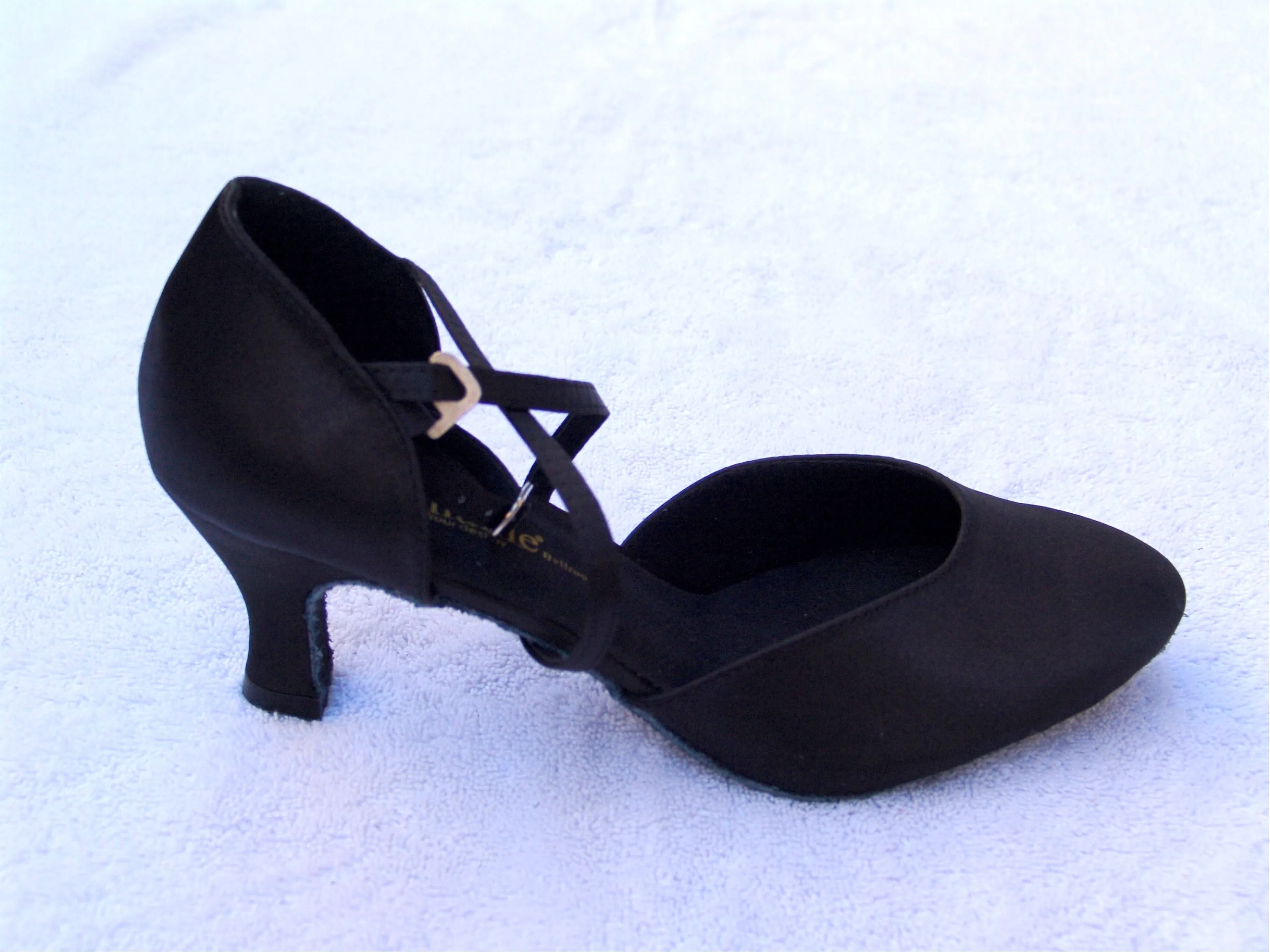 Stephanie Dance Shoes 15006 - 15  Black Satin X-Strap American Smooth Shoe