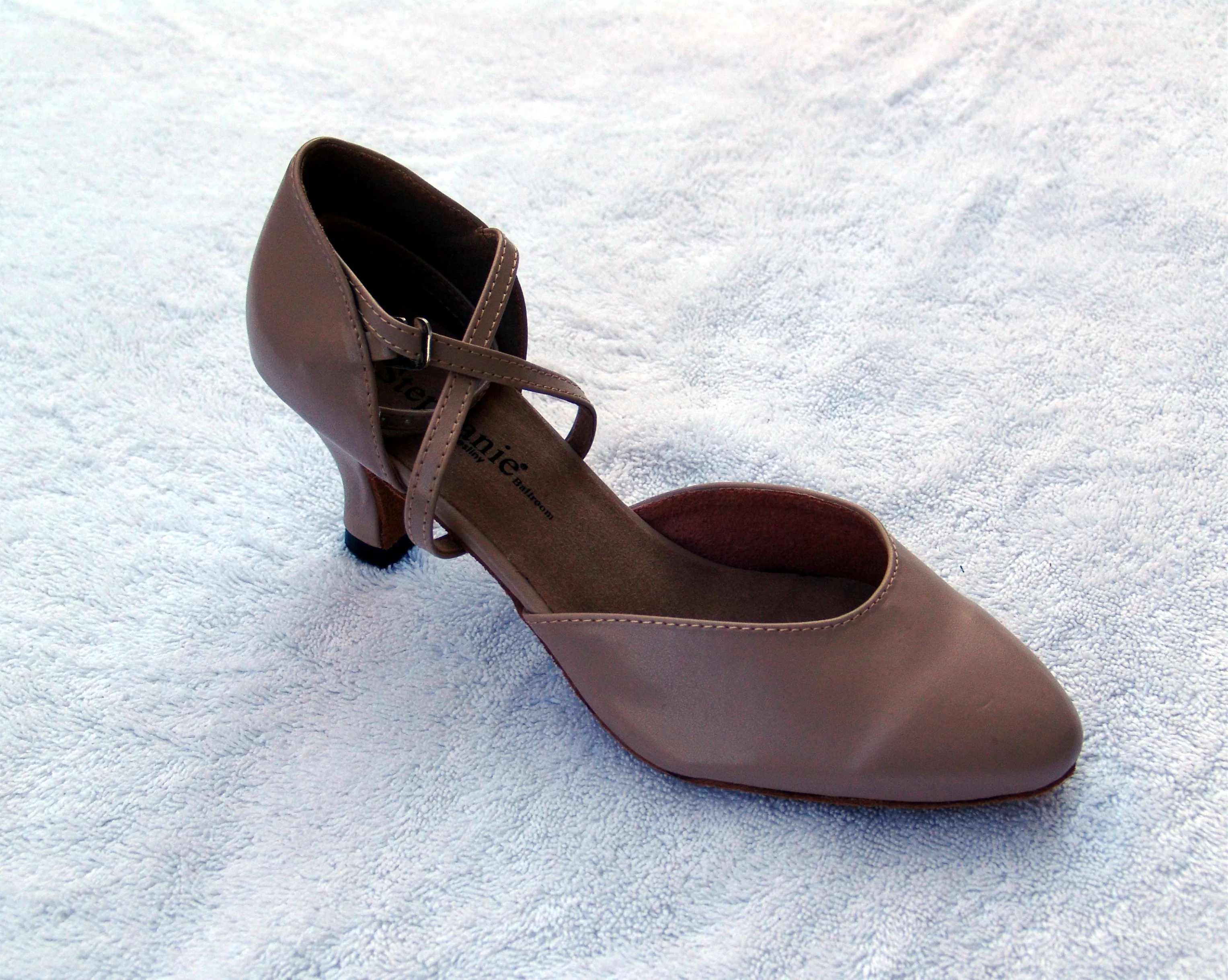 Stephanie Dance Shoes 15006 - 51 Beige Leather X-Strap American Smooth Shoe