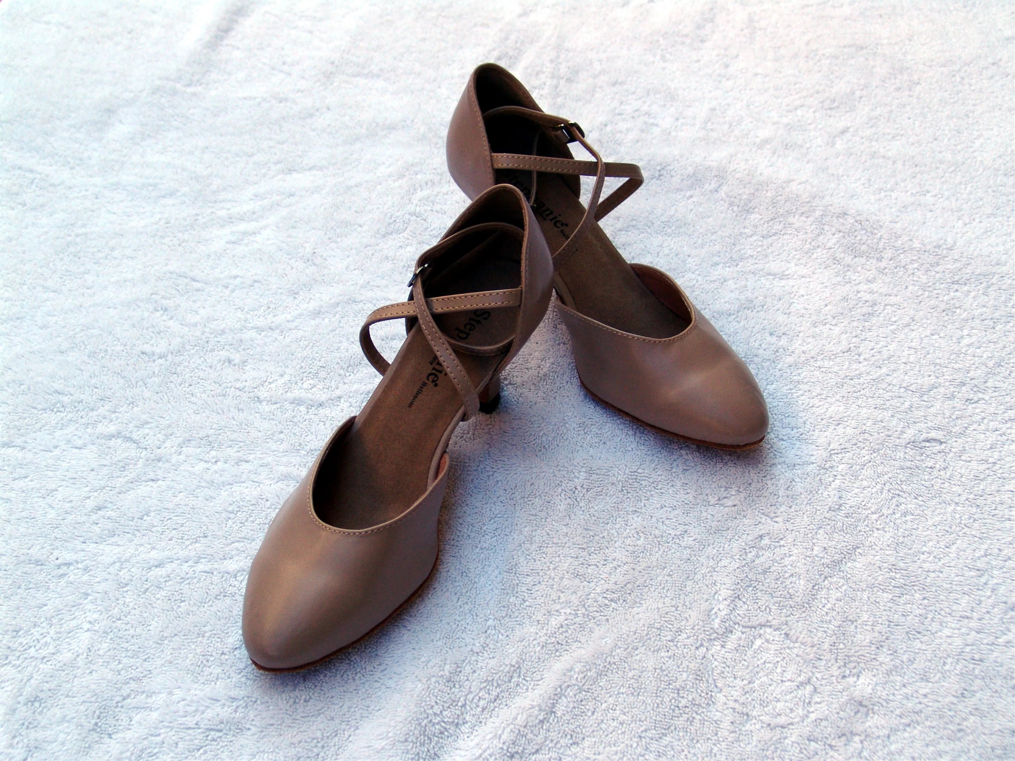 Stephanie Dance Shoes 15006 - 51 Beige Leather X-Strap American Smooth Shoe