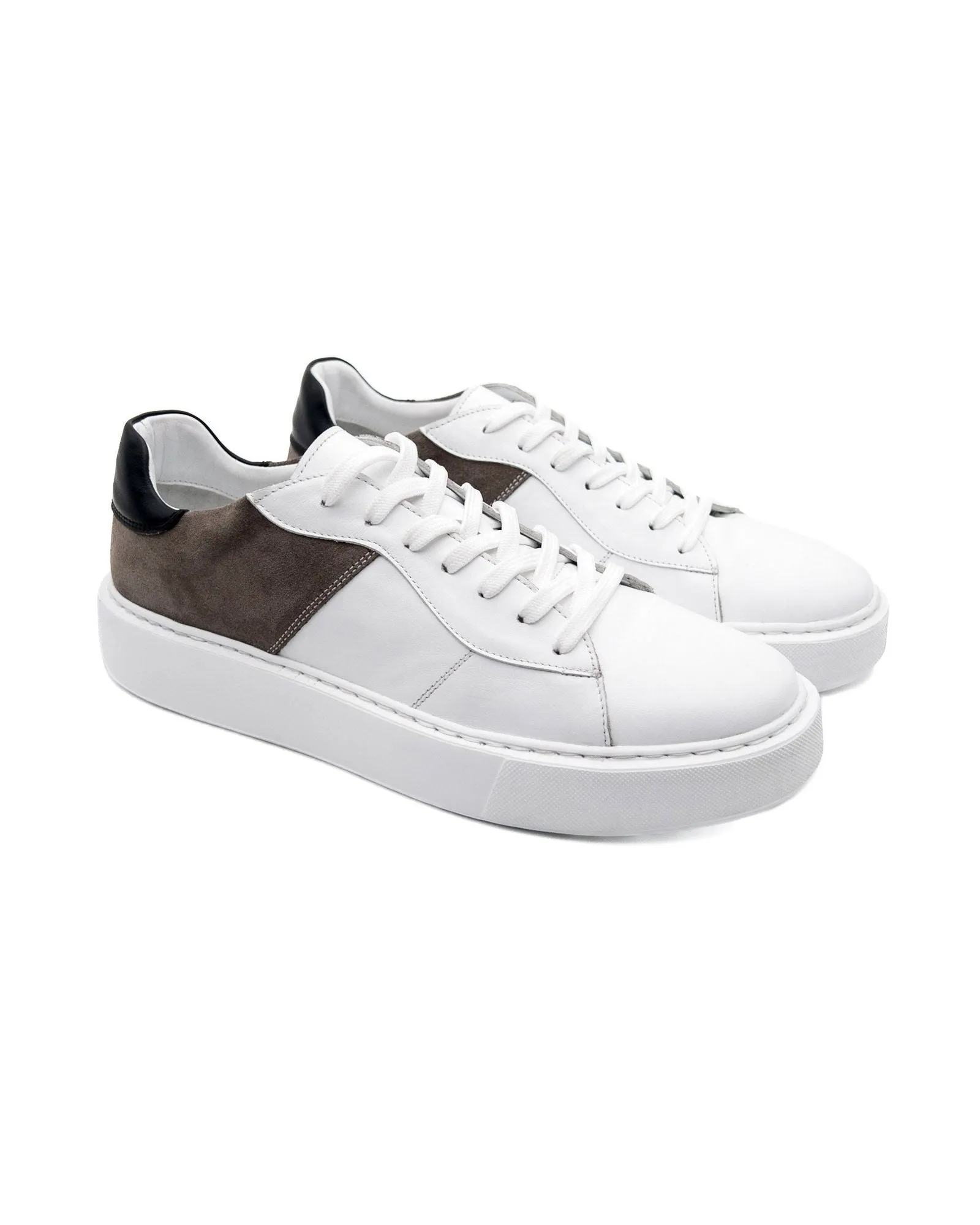 T-Panigale White Leather-Gray Suede-Black Leather Genuine Leather Sneaker for Men