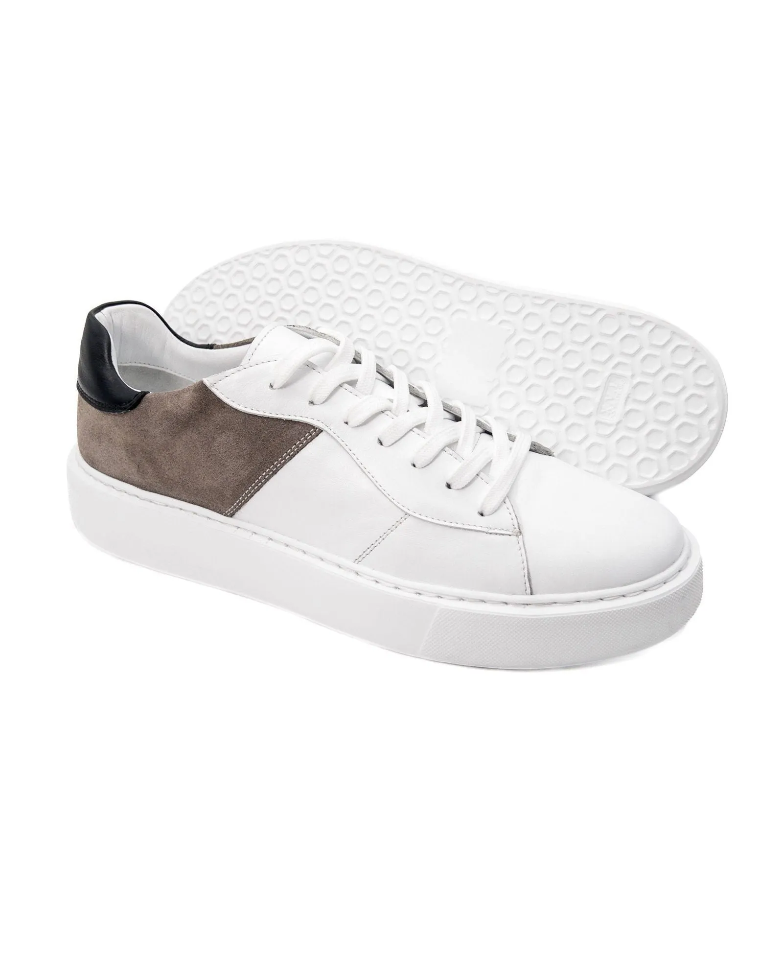 T-Panigale White Leather-Gray Suede-Black Leather Genuine Leather Sneaker for Men