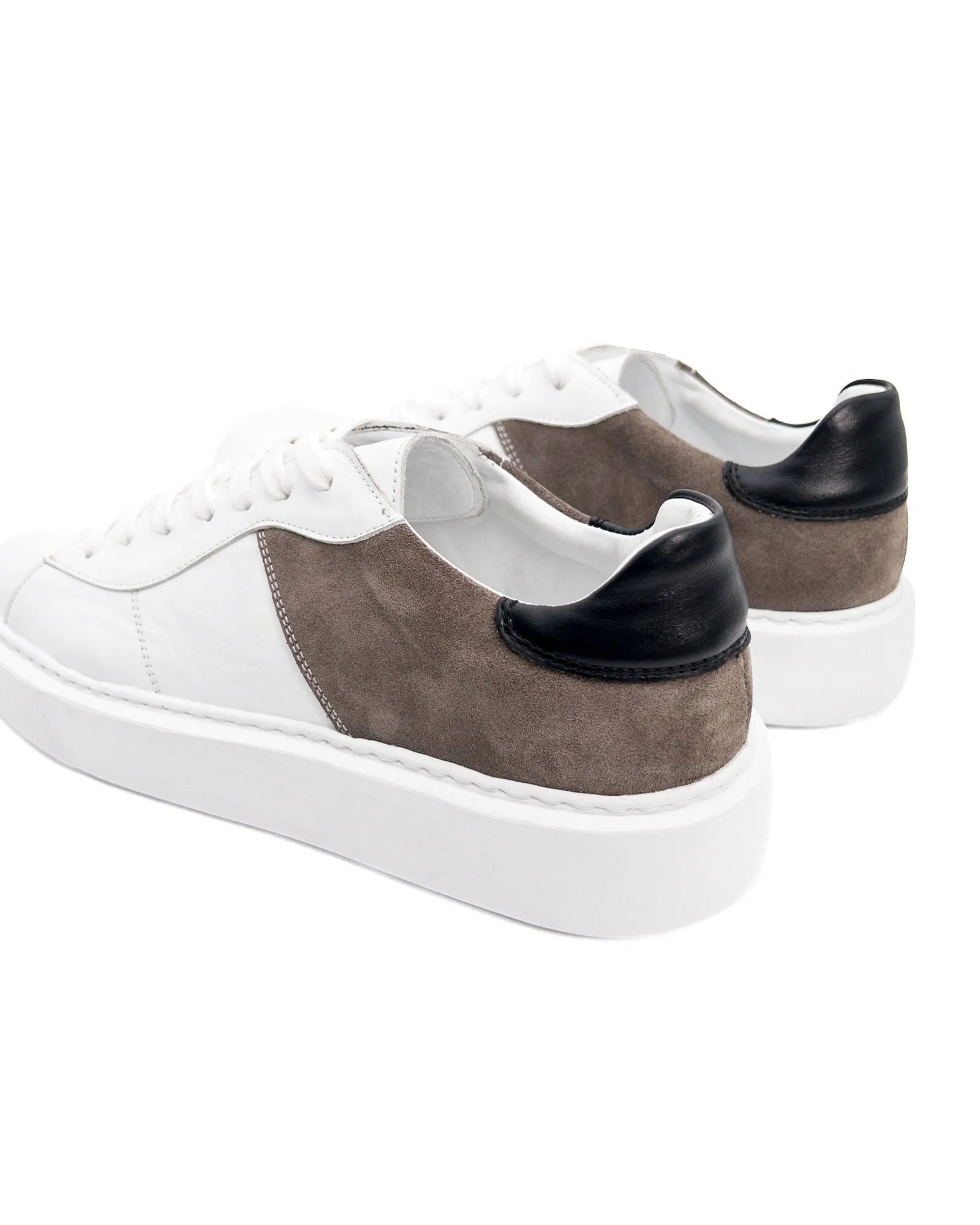 T-Panigale White Leather-Gray Suede-Black Leather Genuine Leather Sneaker for Men