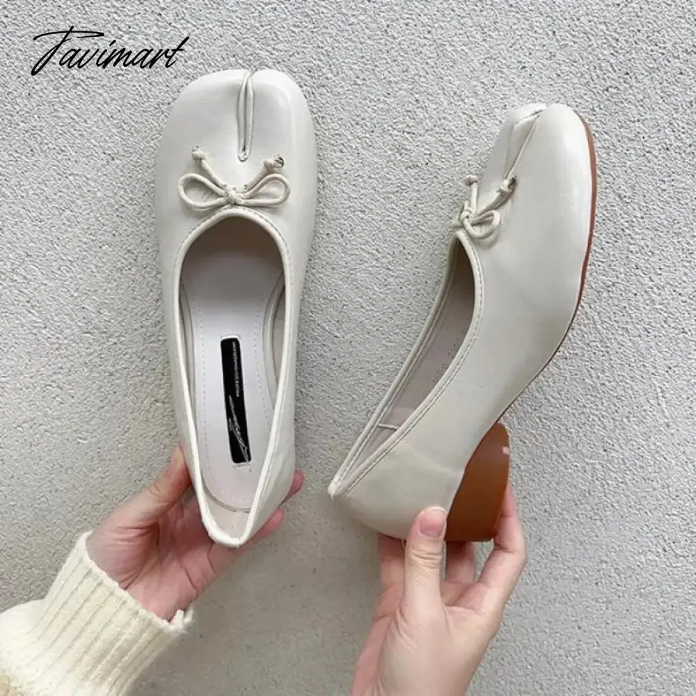 TAVIMART -  NEW Fashion Spring PU Tabi Ninja Moccasins Round Split Toe Shallow Women Single Shoes Slip on Female Casual Soft Loafers