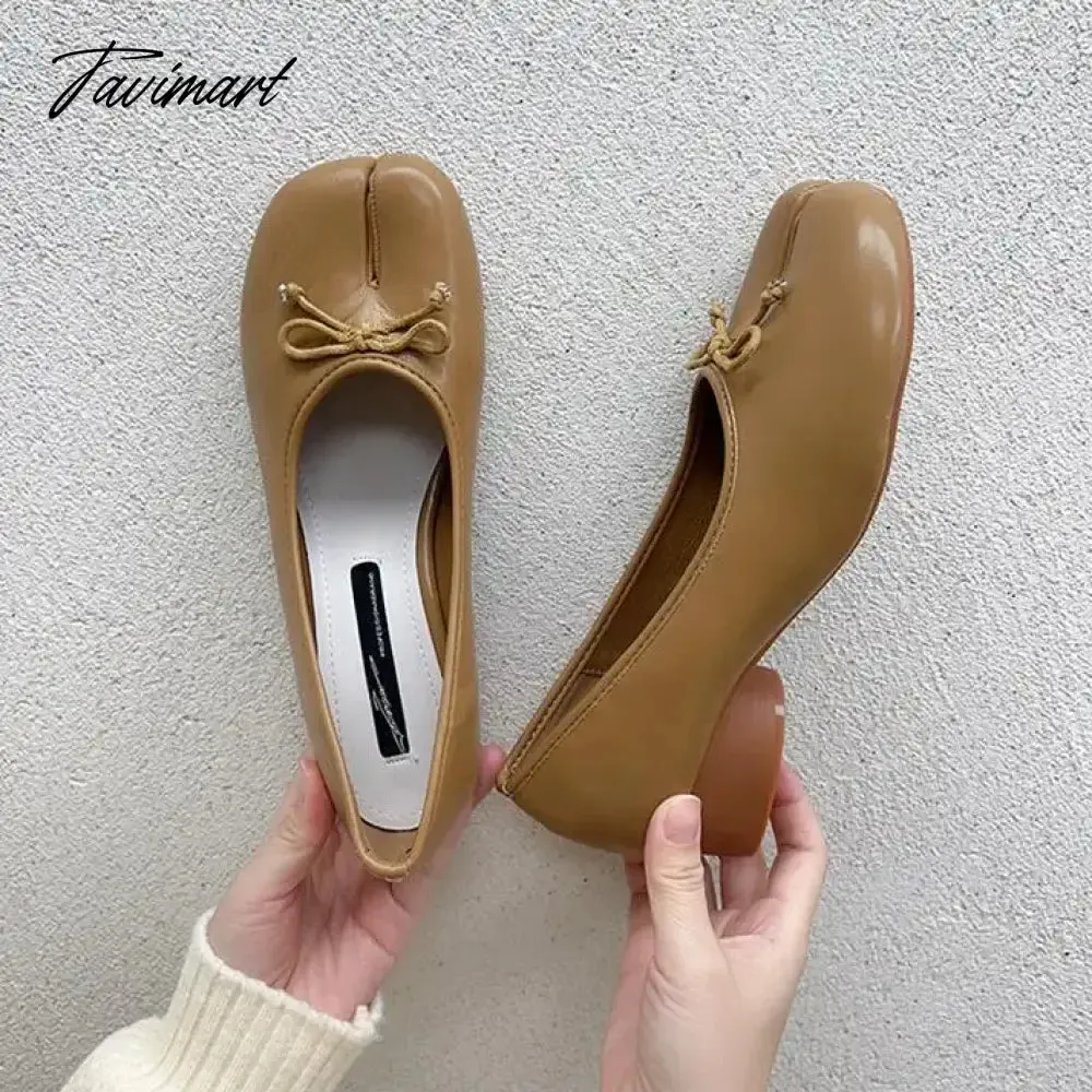 TAVIMART -  NEW Fashion Spring PU Tabi Ninja Moccasins Round Split Toe Shallow Women Single Shoes Slip on Female Casual Soft Loafers