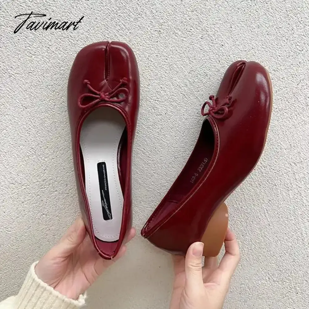 TAVIMART -  NEW Fashion Spring PU Tabi Ninja Moccasins Round Split Toe Shallow Women Single Shoes Slip on Female Casual Soft Loafers