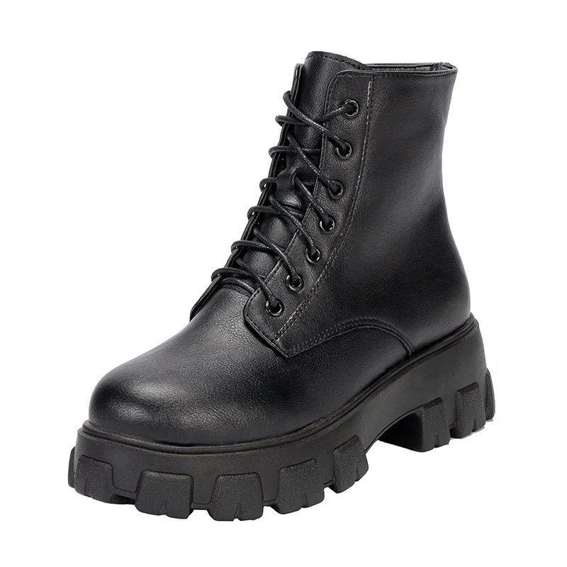 Women front-lace chunky platform short combat booties