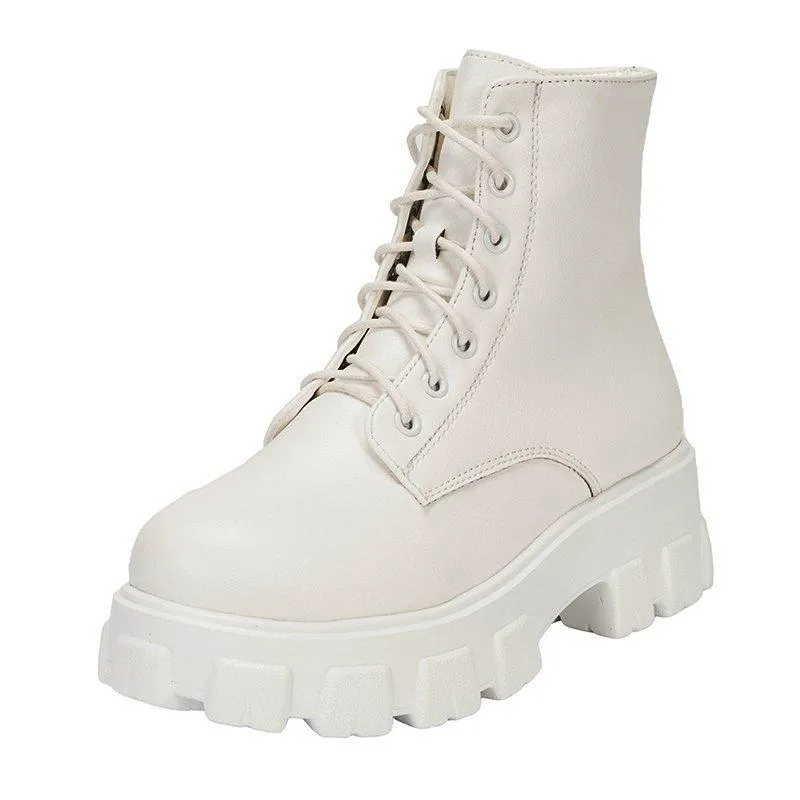 Women front-lace chunky platform short combat booties